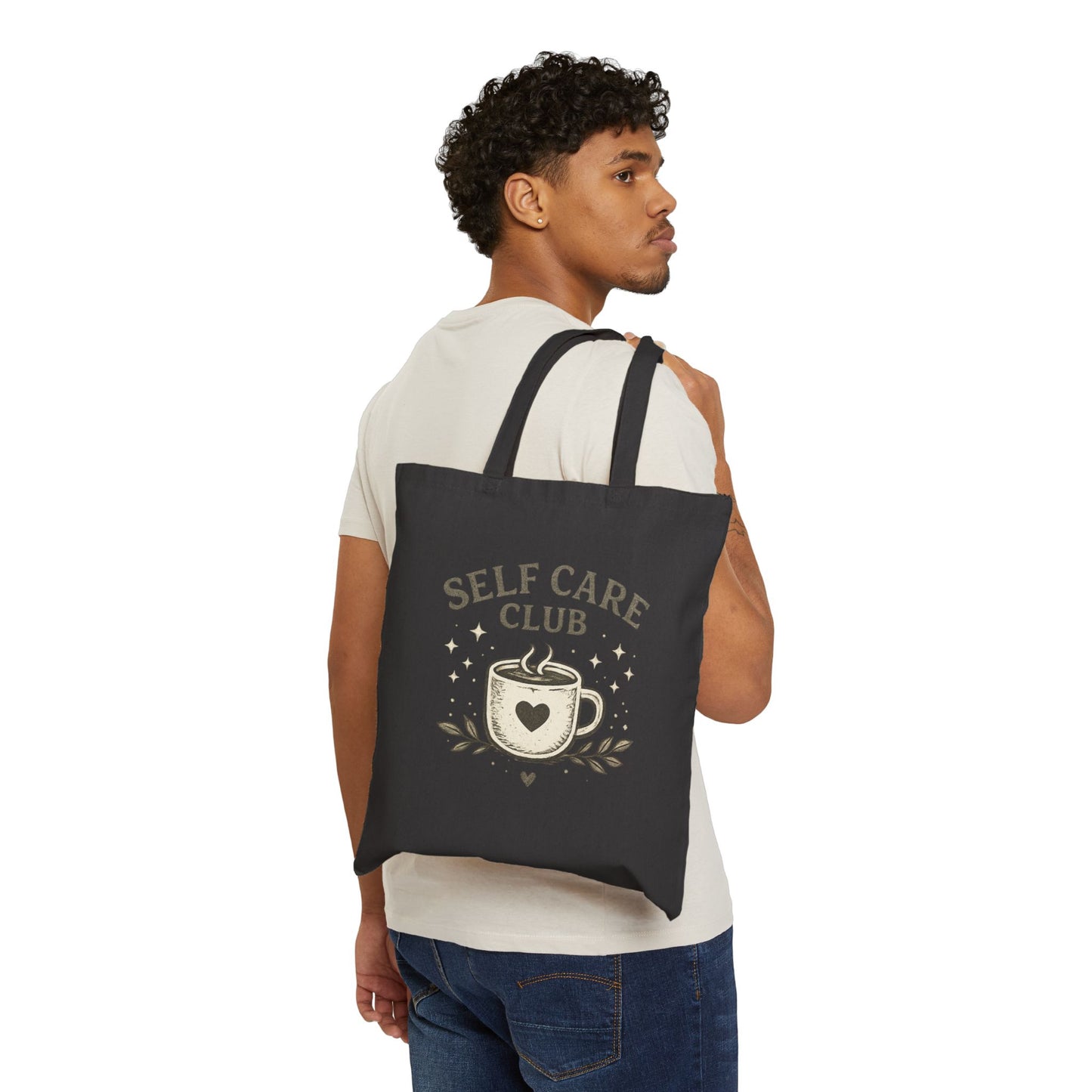 Self Care Club Tote Bag — Cotton Canvas Tote with Cozy Coffee Design