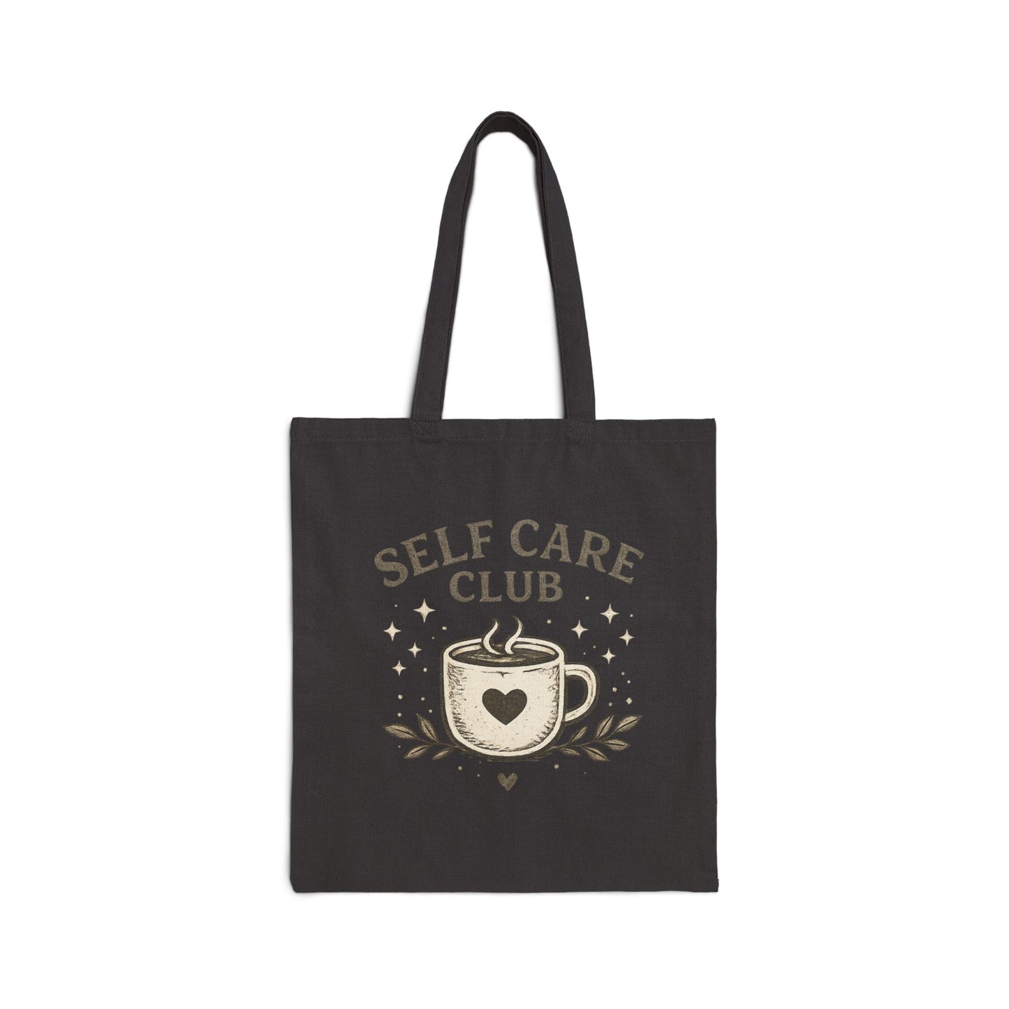 Self Care Club Tote Bag — Cotton Canvas Tote with Cozy Coffee Design