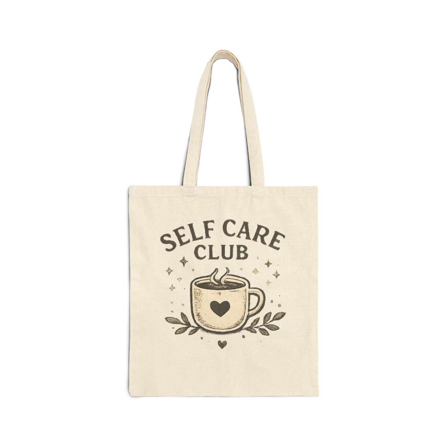 Self Care Club Tote Bag — Cotton Canvas Tote with Cozy Coffee Design